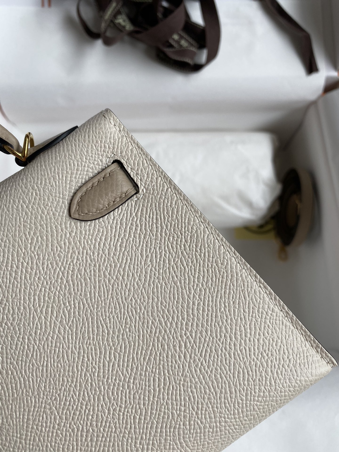 Hermes Kelly Mini II Bag 19CM In White Light Grey Epsom Leather